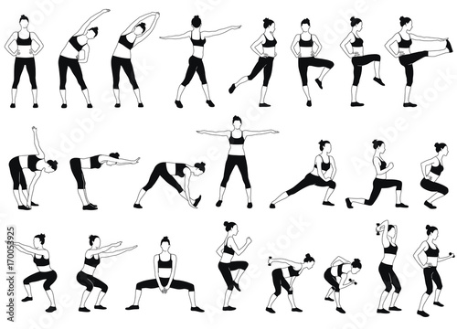 Set of fitness girls silhouettes