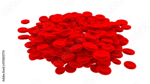 Red blood cells isolated on white background.