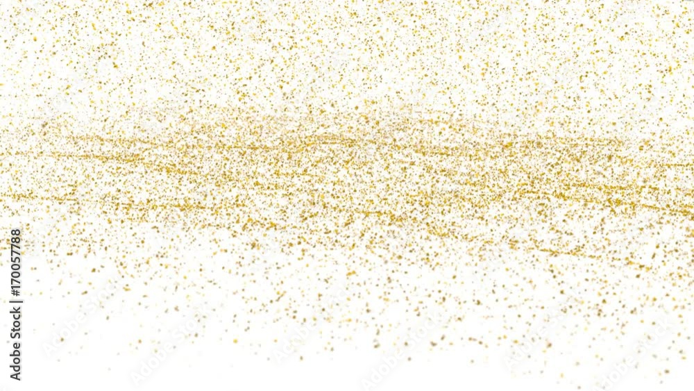 Animated falling realistic gold flakes onto white base slowly accumulating. Static camera. Animated falling realistic gold flakes onto white base slowly accumulating. Static camera.