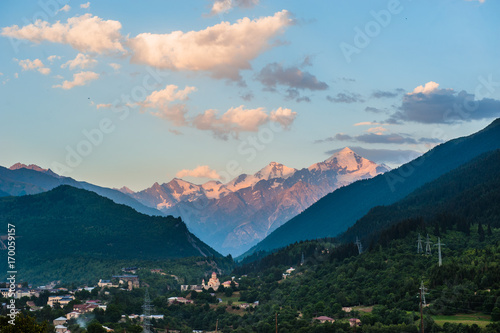 Svan towers in Mestia, Svaneti region of Georgia © irimeiff