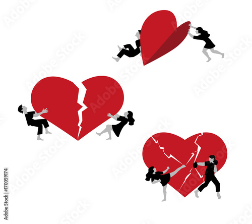 Man and woman conflict. Confrontation between the sexes. Characters set.