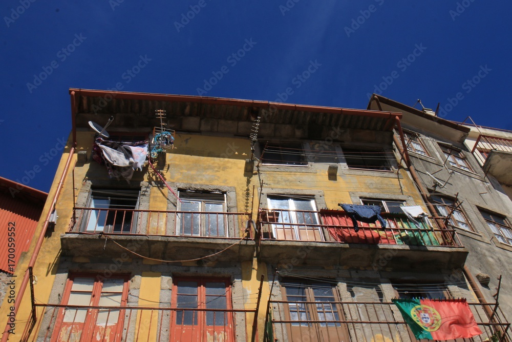 Old typical houses in Ribeira, a popular but tourist area of Porto