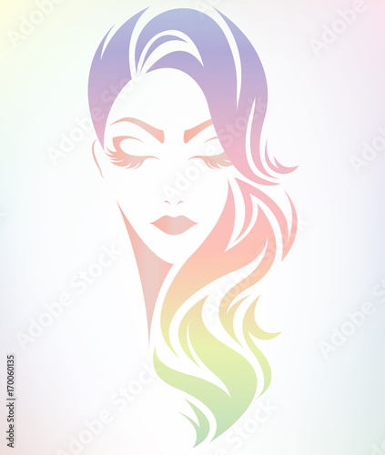 women long hair style icon  logo women on color background