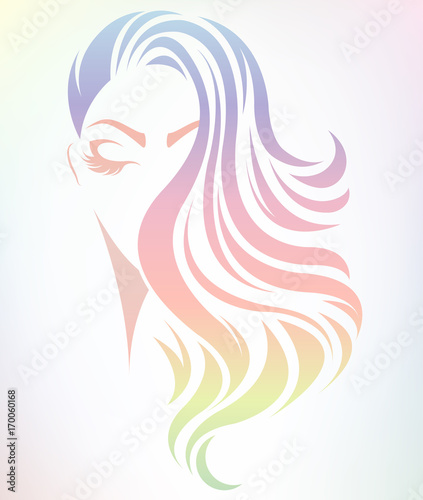 women long hair style icon, logo women on color background