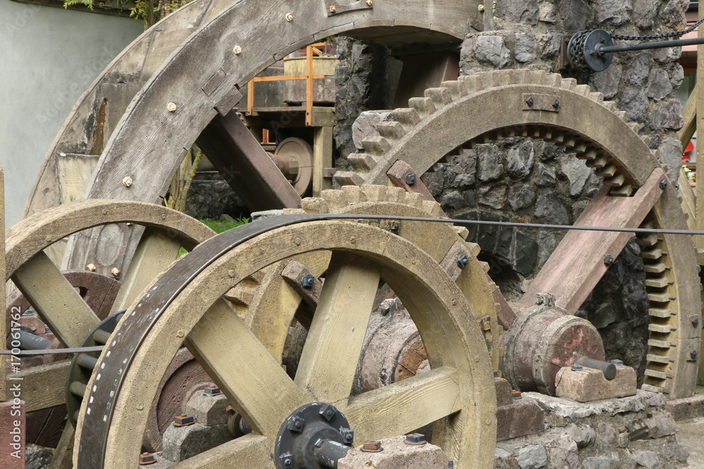 Gear wheels of a historic water mill, Zahnräder einer historischen Wassermühle