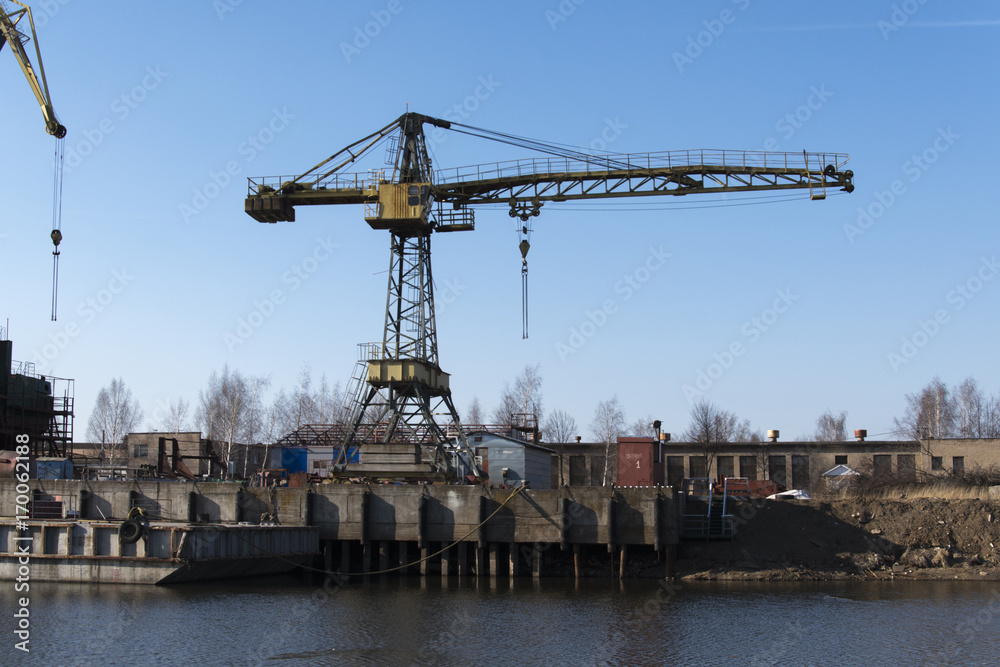 Industrial crane river shipyard