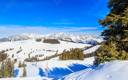 On the slopes of the ski resort Brixen im Thalef. Tyrol, Austria