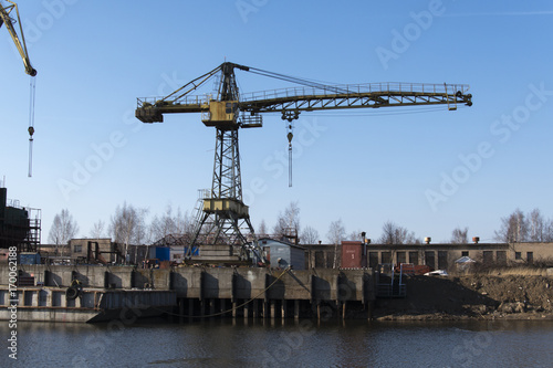 Industrial crane river shipyard