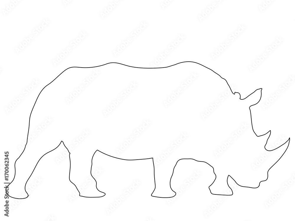 Outline of an african Rhinoceros - digitally handdrawn illustration on white background Outline of an african Rhinoceros - digitally handdrawn illustration on white background
