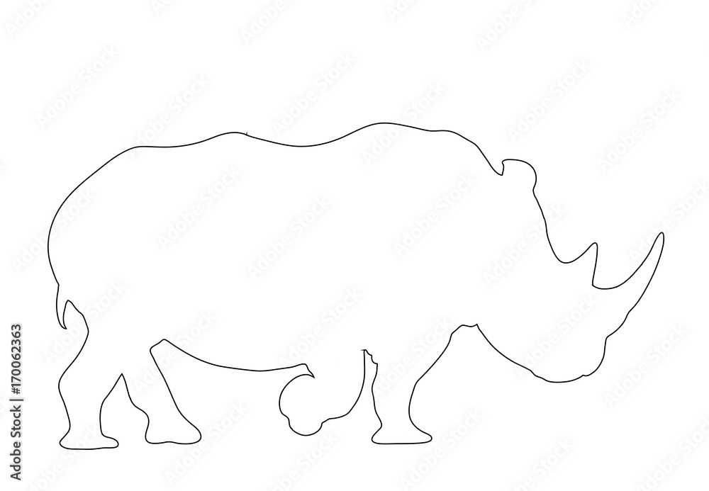 Outline of an african Rhinoceros - digitally handdrawn illustration on white background Outline of an african Rhinoceros - digitally handdrawn illustration on white background