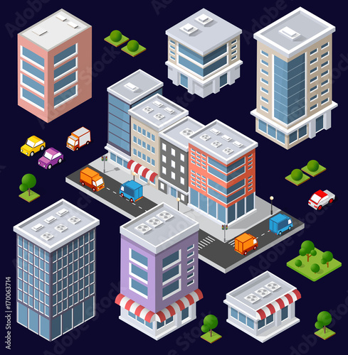 Set of modern isometric buildings