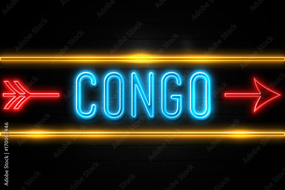 Congo - fluorescent Neon Sign on brickwall Front view Congo - fluorescent Neon Sign on brickwall Front view