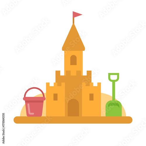 Sandcastle with toys flat icon