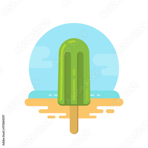 Green popsicle on the beach flat icon