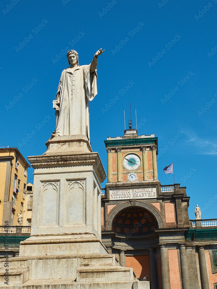 Statue of Dante Alighieri in Naples. Campania, Italy.