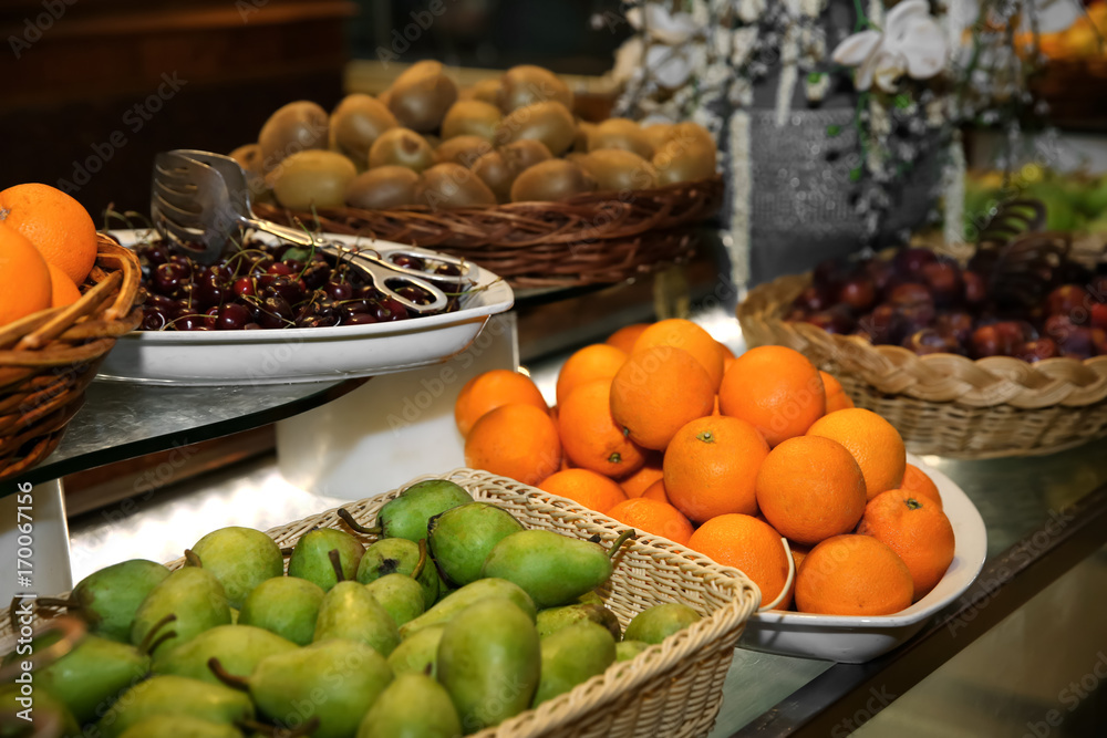 Different kinds of fruits at buffet