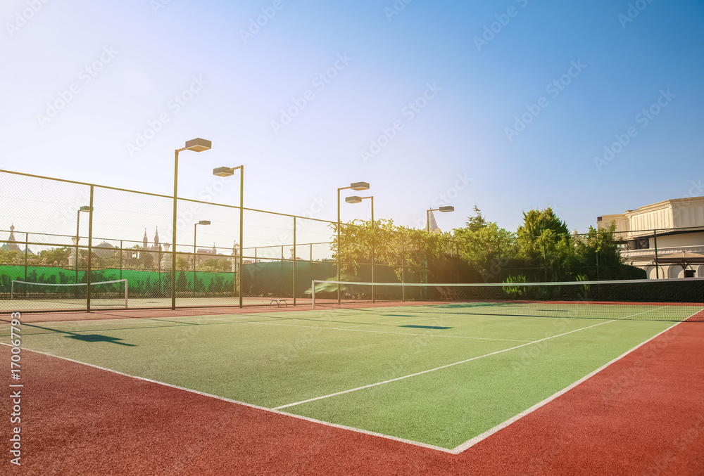 Beautiful tennis court in sunny day