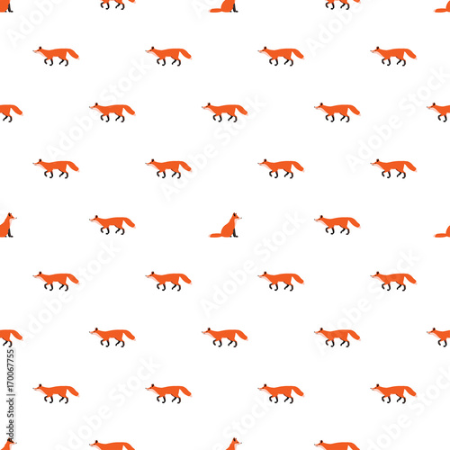 Vector seamless pattern with red foxes on white background