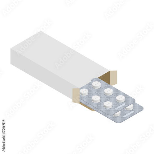 Tablets paper box packaging mock up template isolated. Blister is medical pill. Medicine Tablet