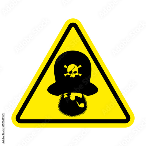 Attention pirate. Yellow warning sign rover. Caution filibuster