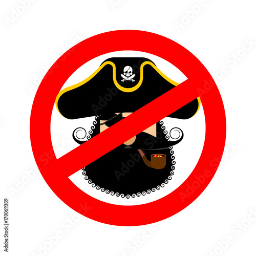 Stop pirate. Red prohibiting sign rover. Ban filibuster