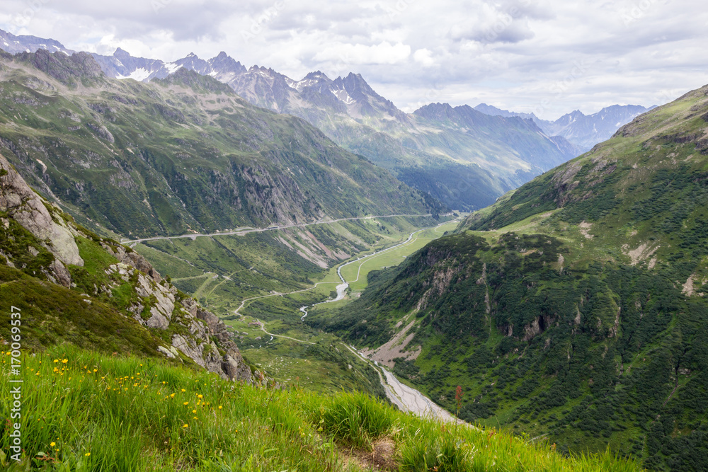 Fototapeta premium Susten road and glacier in Switzerland in Alps