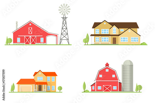 Vector flat icon suburban american house.