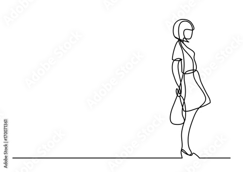 continuous line drawing of lonely standing girl