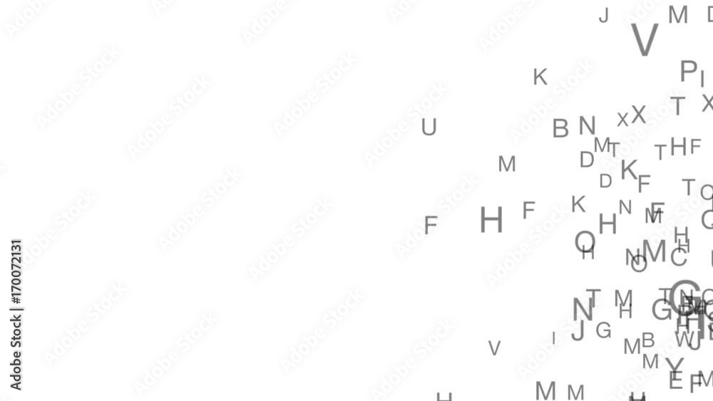 the camera flies past a swarm of letters.close-up.Abstract background for different events and projects.Seamless loop.