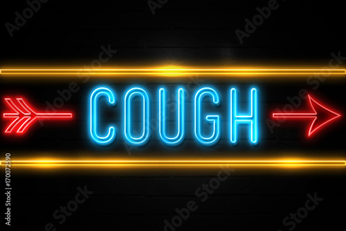 Cough - fluorescent Neon Sign on brickwall Front view