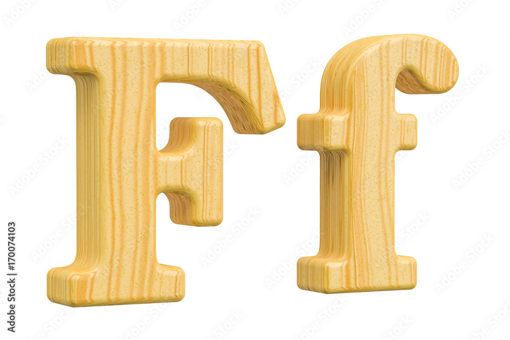 English wooden letter F with serifs, 3D rendering English wooden letter F with serifs, 3D rendering