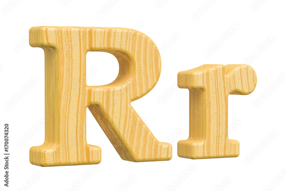 English wooden letter R with serifs, 3D rendering English wooden letter R with serifs, 3D rendering