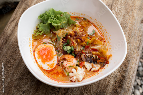 Thai noodle Tom Yum  and sea food.