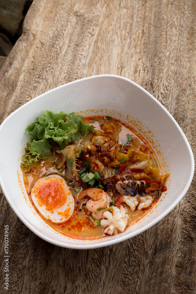 Thai noodle Tom Yum  and sea food.