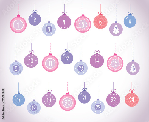 Advent Calendar Christmas Balls Vector Set Number 1-24