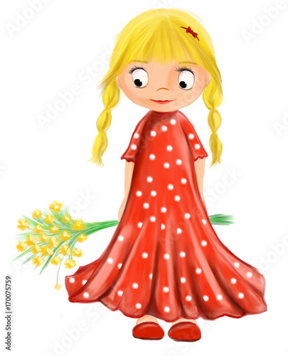 illustrated cute girl with flowers