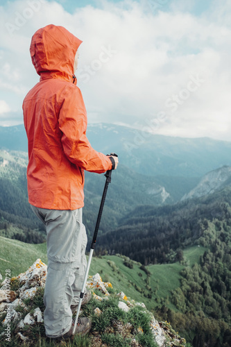 Traveler woman looking at mountains.