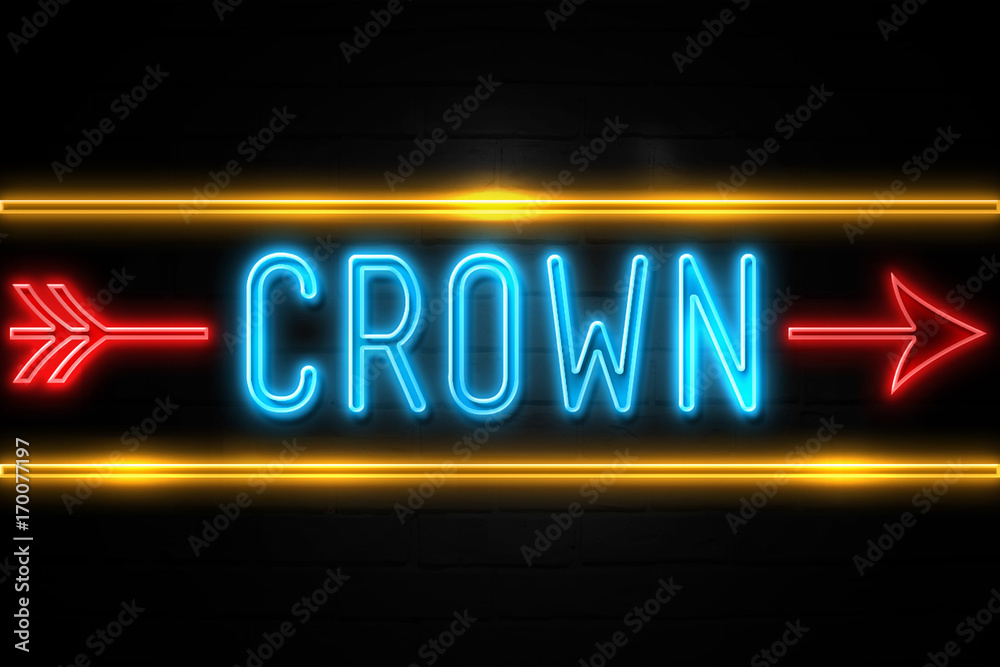 Crown  - fluorescent Neon Sign on brickwall Front view