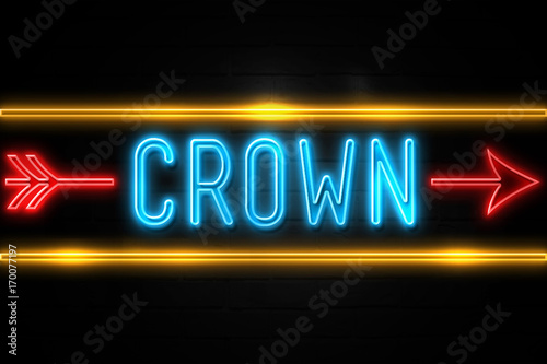 Crown - fluorescent Neon Sign on brickwall Front view