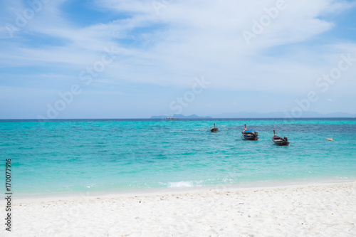 fishing boats on the beautiful beach at Lipe Island ,background