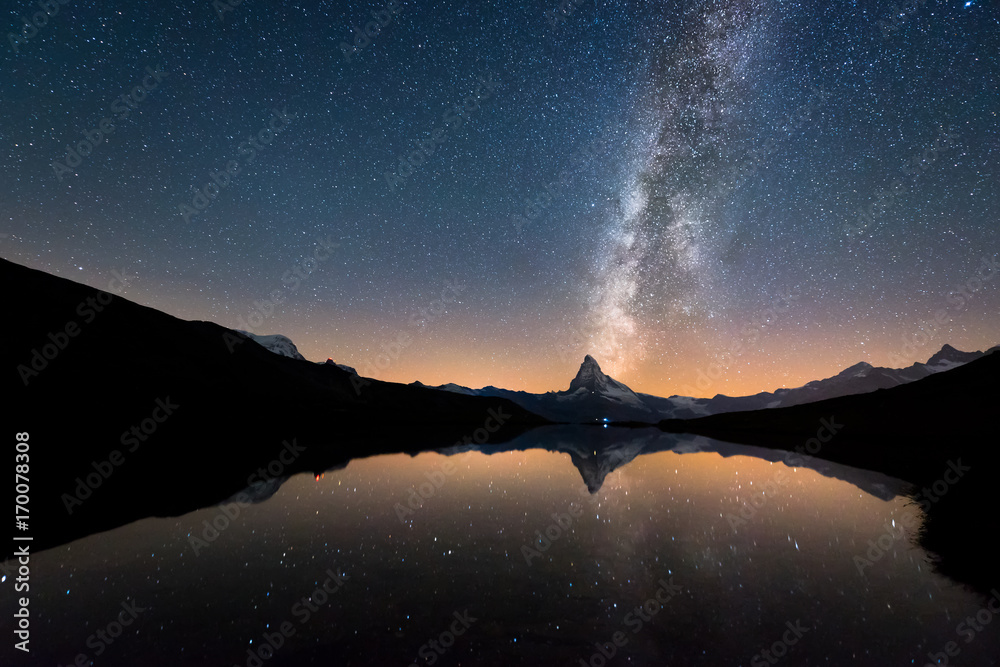 Milky Way over Matterhorn and Stellisee