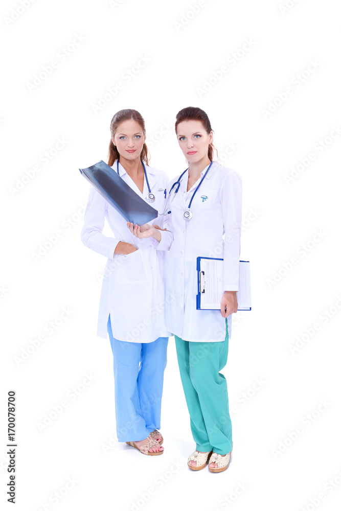 Two young woman doctor , standing in hospital Two young woman doctor , standing in hospital