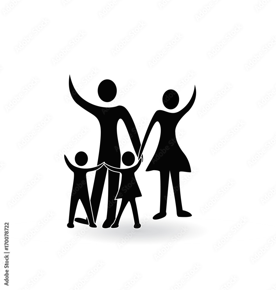 Family parents and children waving, logo vector Family parents and children waving, logo vector