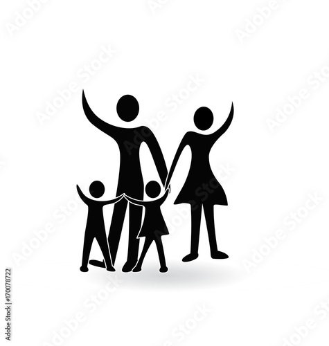 Family parents and children waving, logo vector