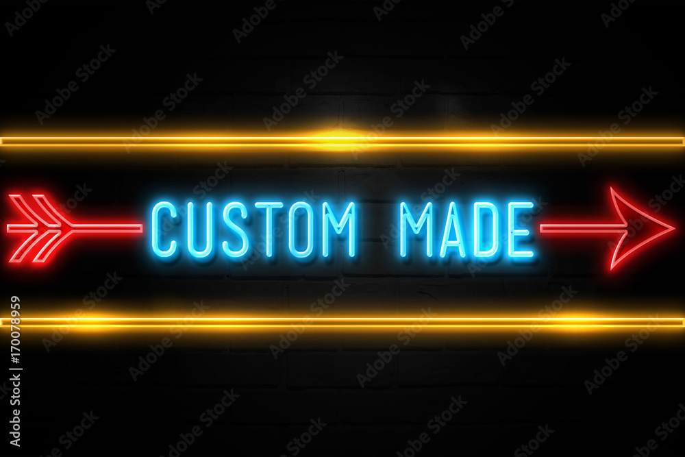 Custom Made  - fluorescent Neon Sign on brickwall Front view