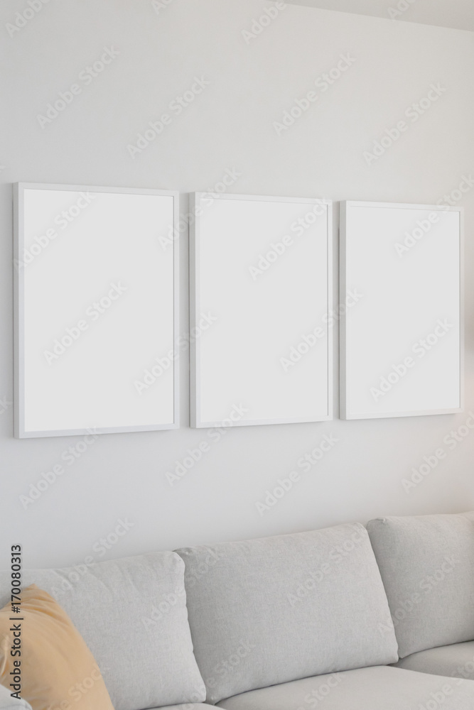 Set of 3 Blank Poster Frames in a Living Room