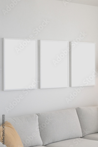 Set of 3 Blank Poster Frames in a Living Room