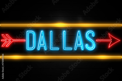 Dallas  - fluorescent Neon Sign on brickwall Front view