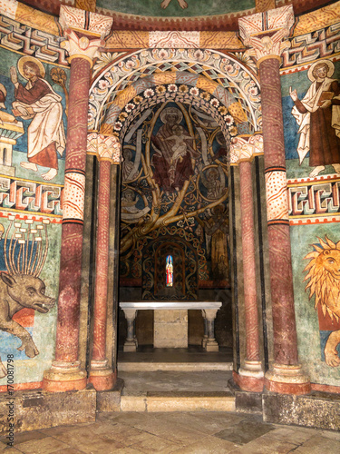 Apsis mit sakralen Fresken im Karner von Hartberg, Steiermark photo