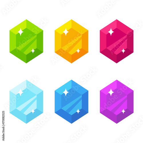 Flat cartoon gems set